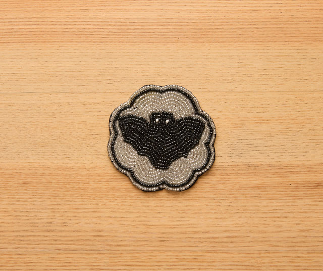 Halloween Bat Beaded Coaster – Handmade Cup Mat with Glass Beads – Gothic Drink Decor – Velvet Backing – Spooky Fall Table Accent-Table tops-Parc Decor