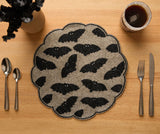 Halloween Bat Beaded Placemat Handmade Round Black Gold Table Decor Gothic Dining Mat Scalloped Edge Spooky Party Setting Gift-table tops-Parc Decor
