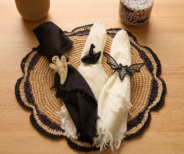 Halloween Napkin Ring with Ghost Bat Witch Hat Options, Handmade Table Decor, Rustic Spooky Party Accent, Fall Dinner Napkin Holder-Napkins-Parc Decor