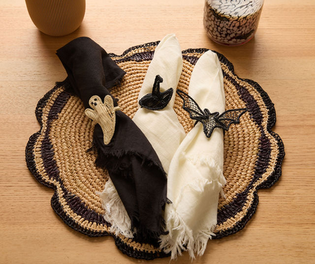 Halloween Napkin Ring with Ghost Bat Witch Hat Options, Handmade Table Decor, Rustic Spooky Party Accent, Fall Dinner Napkin Holder-Napkins-Parc Decor