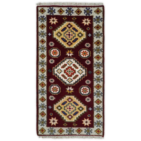 Hallway 2x4 Red and Beige Wool Hand Knotted traditional Persian Vintage Antique Southwestern Kazak | TRDCP29624-Area Rug-Parc Decor