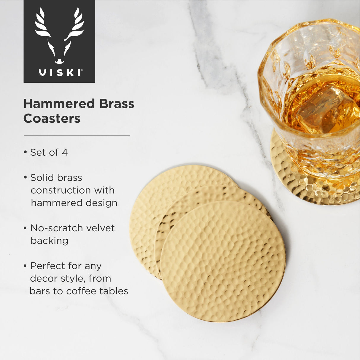 Hammered Brass Coasters Set of 4-product_type::coasters-Parc Decor