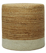 Hand Braided Gold and White Jute Round Pouf