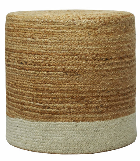 Hand Braided Gold and White Jute Round Pouf