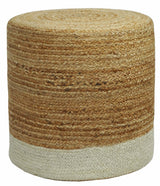 Hand Braided Gold and White Jute Round Pouf