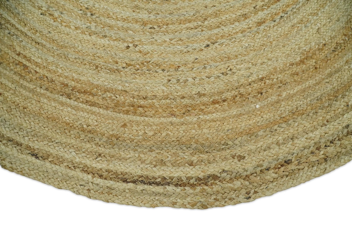 Hand Braided Solid Round natural Brown Jute Rug