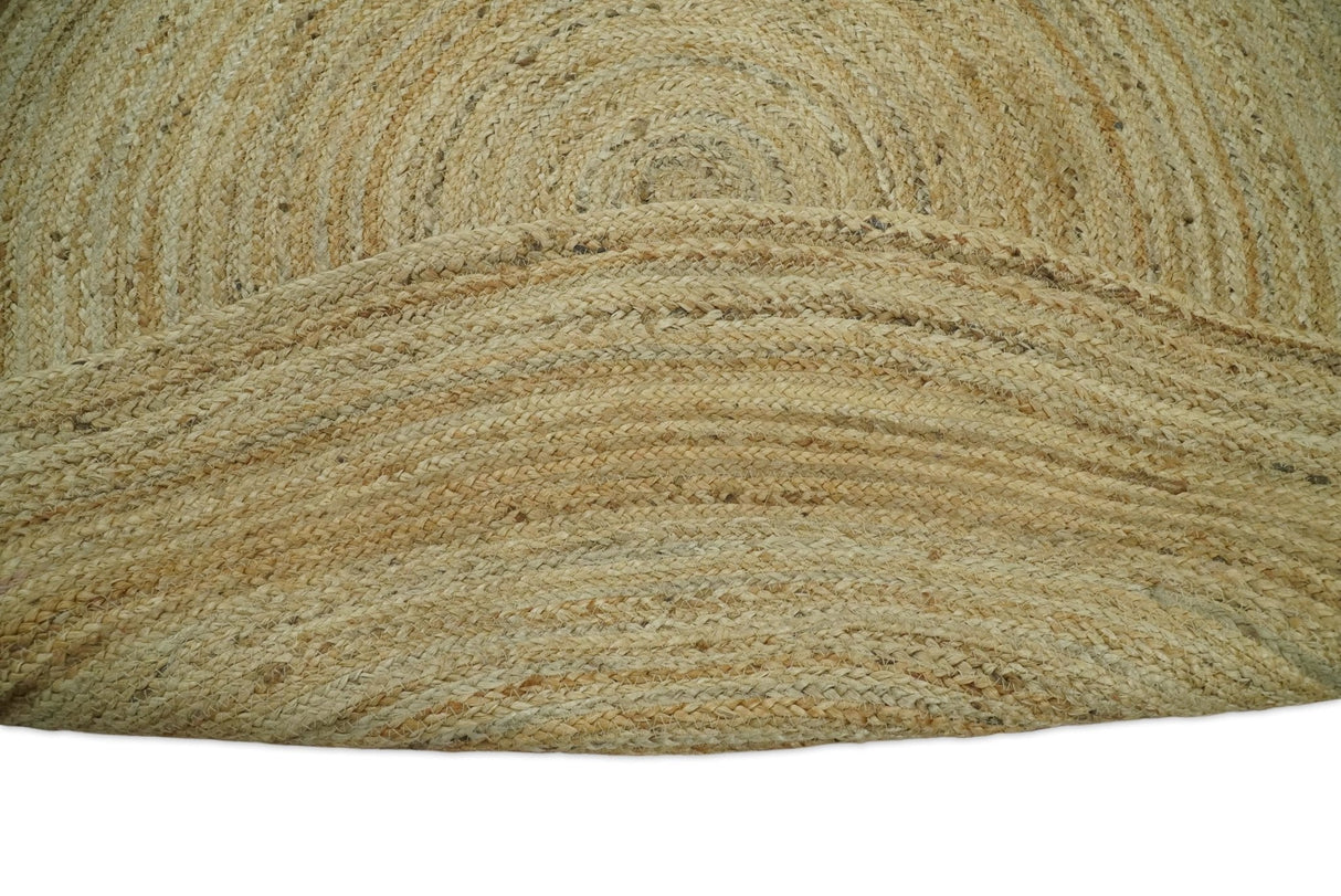Hand Braided Solid Round natural Brown Jute Rug