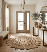 Hand Braided Solid Round Natural Brown Jute Silsal Rug