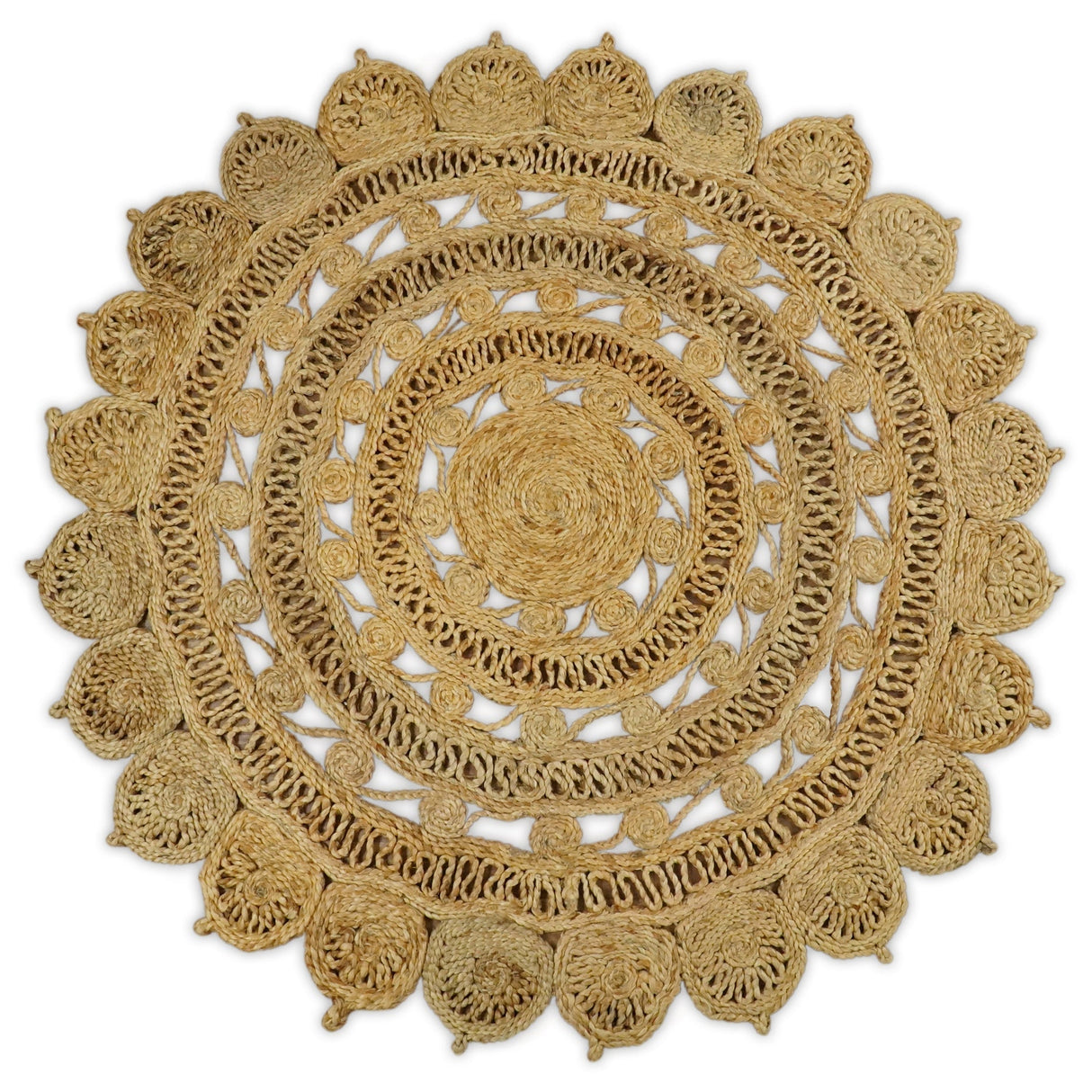Hand Braided Solid Round Natural Brown Jute Silsal Rug