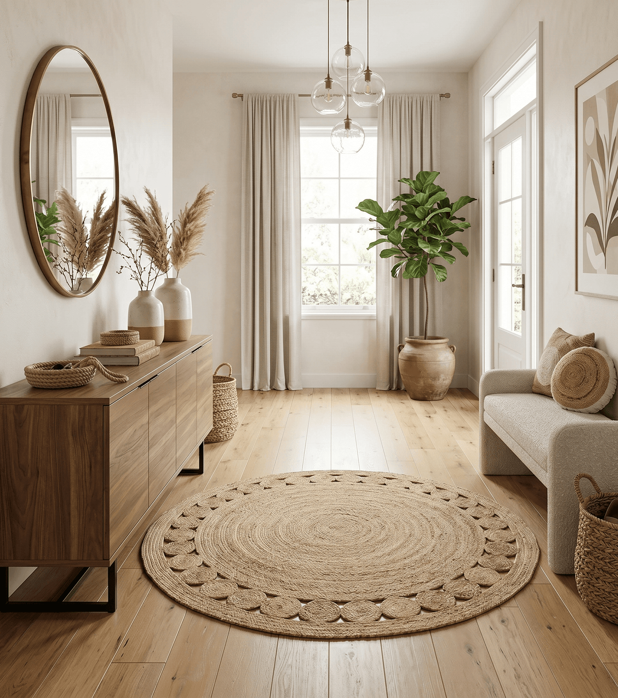 Hand Braided Solid Round natural Brown Jute Sisal Rug