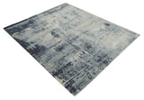 Hand Carved 8x10 Knotted Beige, Silver and Charcoal Modern Abstract Wool And Bamboo Silk Area Rug