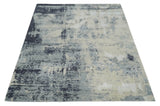 Hand Carved 8x10 Knotted Beige, Silver and Charcoal Modern Abstract Wool And Bamboo Silk Area Rug