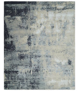 Hand Carved 8x10 Knotted Beige, Silver and Charcoal Modern Abstract Wool And Bamboo Silk Area Rug