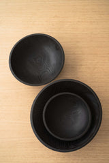 Hand Carved Charred Wooden Salad Bowl Set-Parc Decor