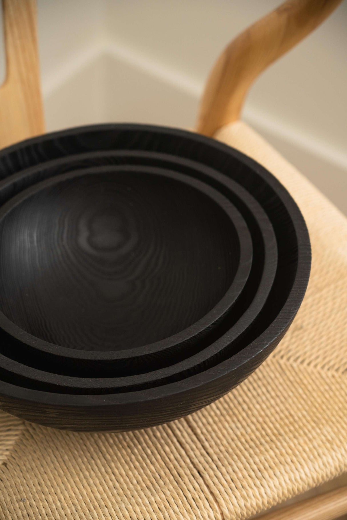 Hand Carved Charred Wooden Salad Bowl Set-Parc Decor