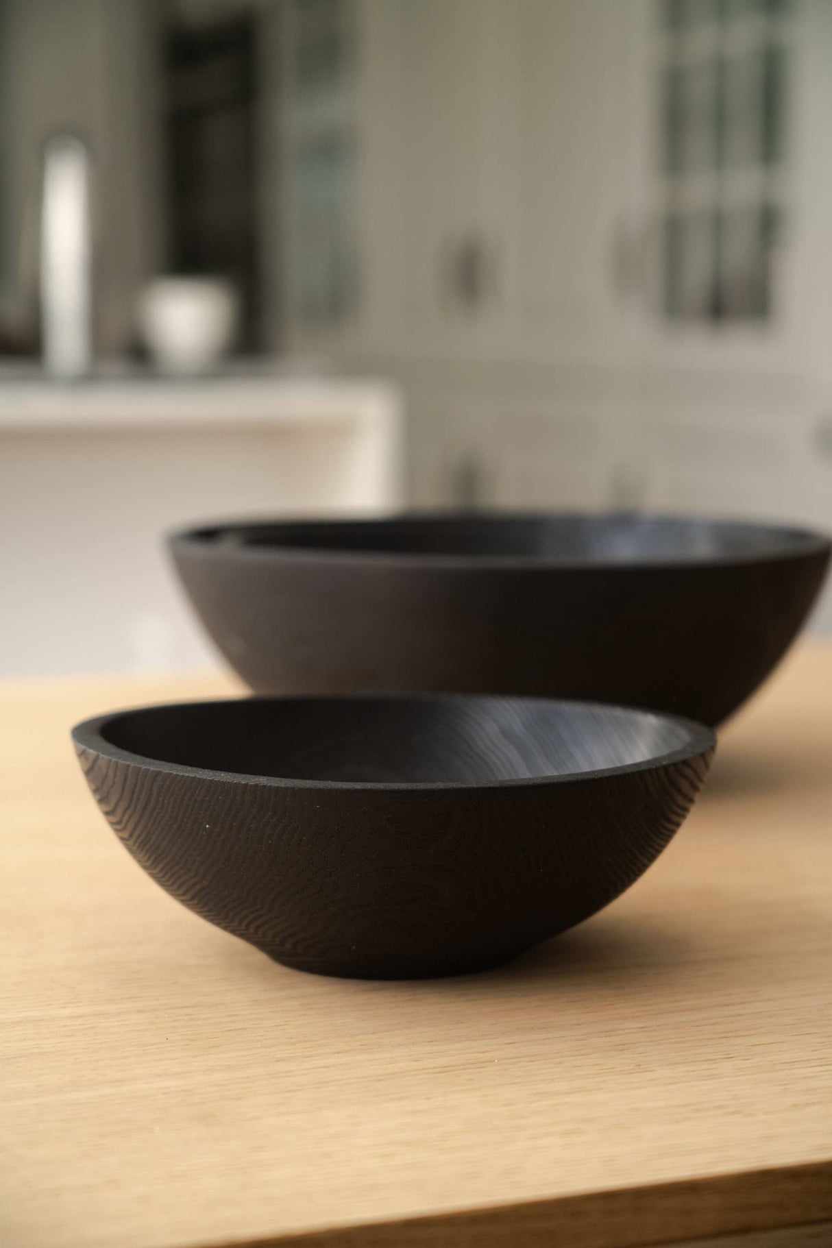 Hand Carved Charred Wooden Salad Bowl Set-Parc Decor