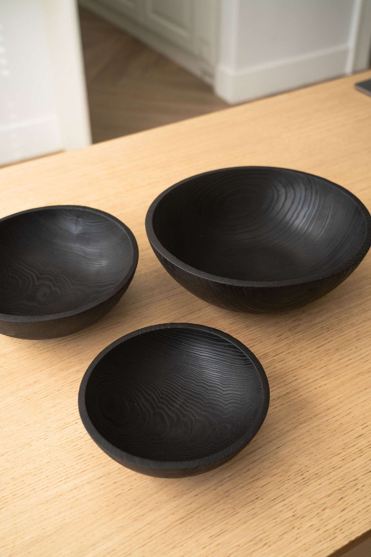 Hand Carved Charred Wooden Salad Bowl Set-Parc Decor