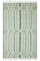 Hand Carved Texture Ivory, Gray, Charcoal and Beige Moroccan Style Modern Stripes Design 5x8 wool Area Rug