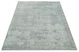 Hand Carved Texture Modern abstract Silver and Gray Hand Knotted 8x10 wool and Art Silk Area Rug