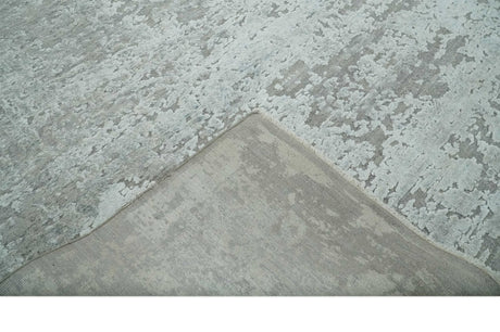 Hand Carved Texture Modern abstract Silver and Gray Hand Knotted 8x10 wool and Art Silk Area Rug