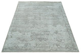 Hand Carved Texture Modern abstract Silver and Gray Hand Knotted 8x10 wool and Art Silk Area Rug-Area Rug-Parc Decor
