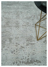 Hand Carved Texture Modern abstract Silver and Gray Hand Knotted 8x10 wool and Art Silk Area Rug-Area Rug-Parc Decor