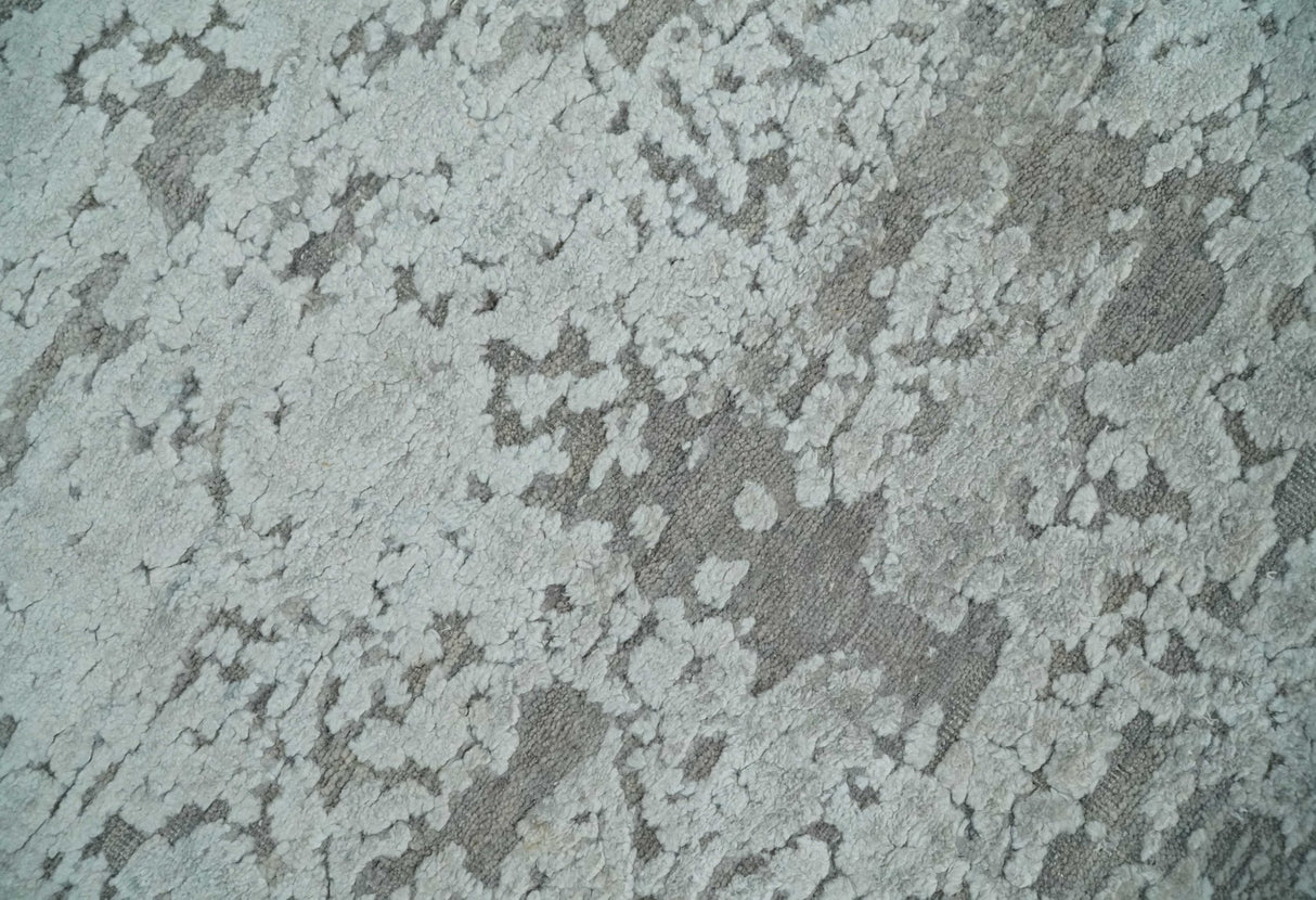 Hand Carved Texture Modern abstract Silver and Gray Hand Knotted 8x10 wool and Art Silk Area Rug-Area Rug-Parc Decor