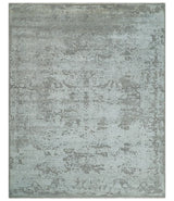 Hand Carved Texture Modern abstract Silver and Gray Hand Knotted 8x10 wool and Art Silk Area Rug-Area Rug-Parc Decor