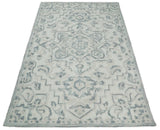 Hand Hooked 5x8 Blue, Silver and White Wool Textured Loop Area Rug | GAR7-Area Rug-Parc Decor