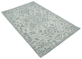 Hand Hooked 5x8 Blue, Silver and White Wool Textured Loop Area Rug | GAR7-Area Rug-Parc Decor