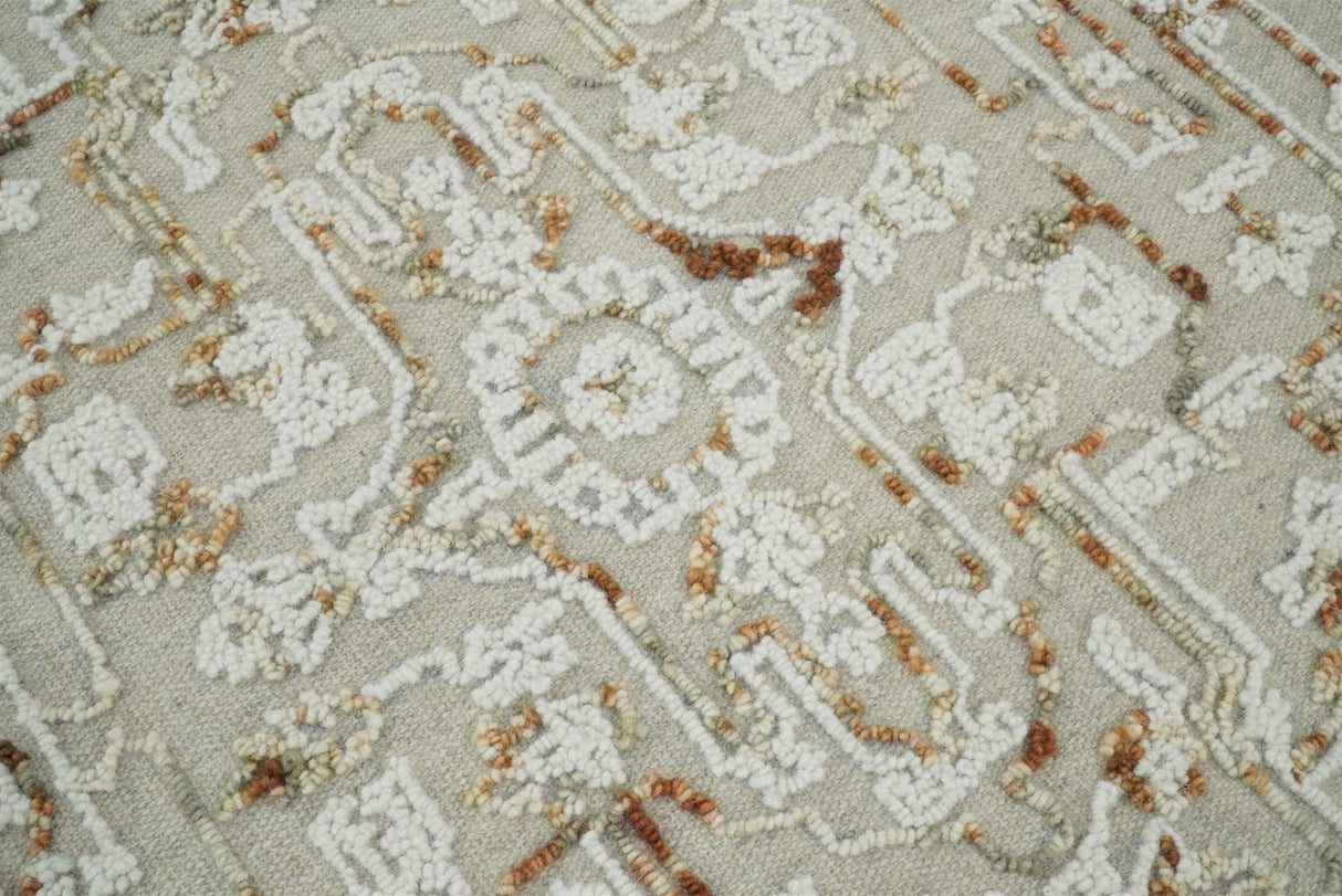 Hand Hooked 5x8 Brown and White Wool Textured Loop Area Rug | GAR3-Area Rug-Parc Decor