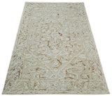 Hand Hooked 5x8 Brown and White Wool Textured Loop Area Rug | GAR3-Area Rug-Parc Decor