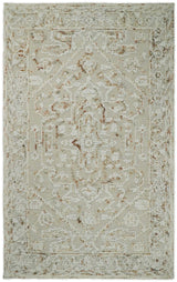 Hand Hooked 5x8 Brown and White Wool Textured Loop Area Rug | GAR3-Area Rug-Parc Decor