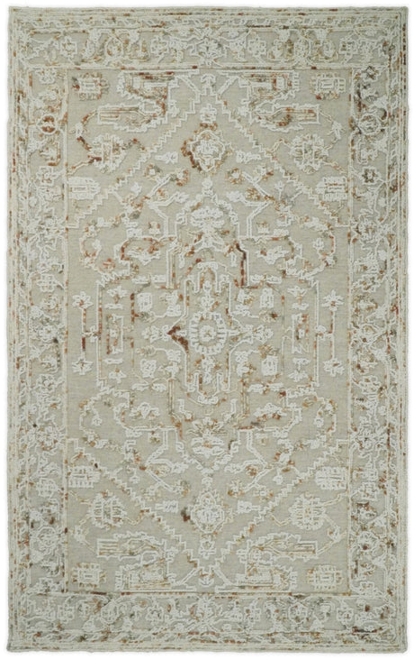 Hand Hooked 5x8 Brown and White Wool Textured Loop Area Rug | GAR3-Area Rug-Parc Decor
