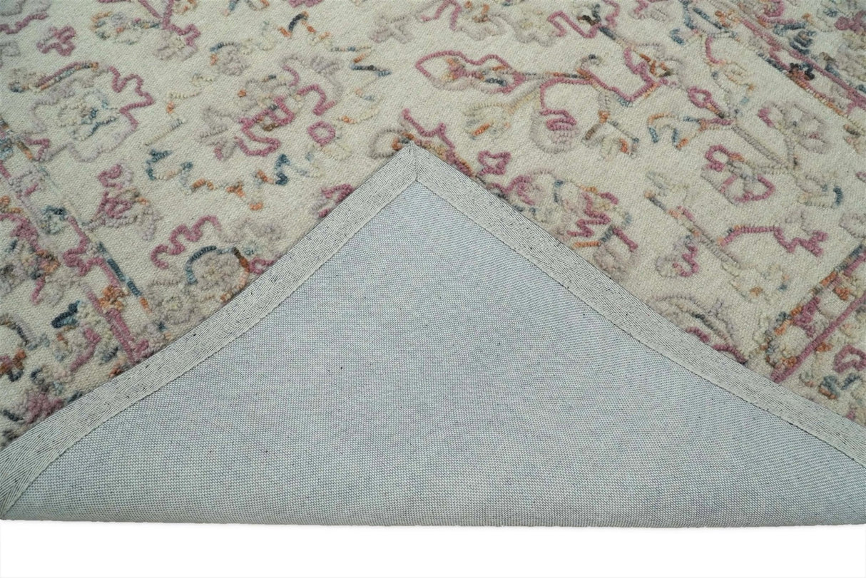 Hand Hooked 5x8 Pink and Beige Wool Textured Loop Area Rug | GAR12-Area Rug-Parc Decor
