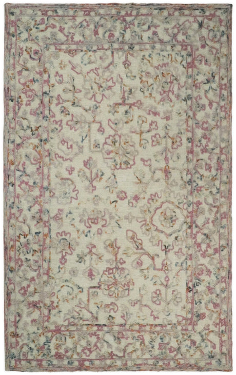 Hand Hooked 5x8 Pink and Beige Wool Textured Loop Area Rug | GAR12-Area Rug-Parc Decor