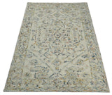 Hand Hooked 5x8 Silver and Blue Wool Textured Loop Area Rug | GAR5-Area Rug-Parc Decor