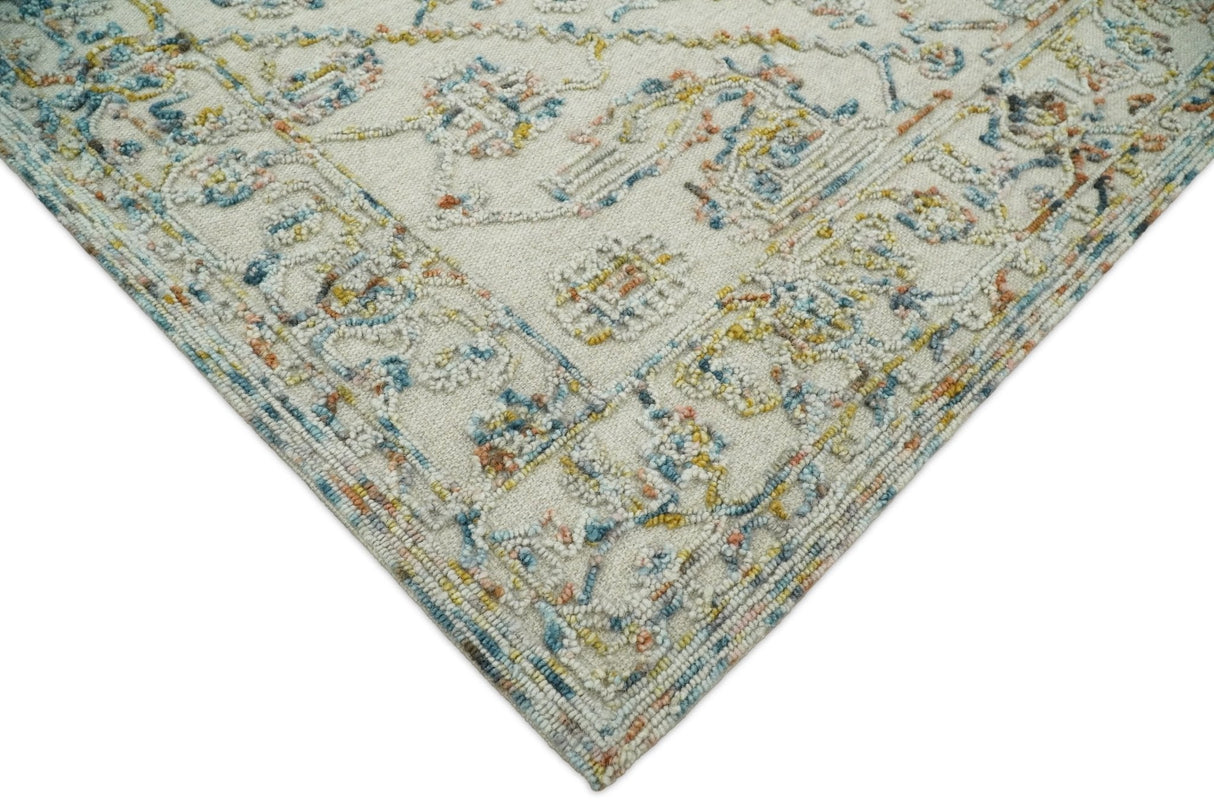 Hand Hooked 5x8 Silver and Blue Wool Textured Loop Area Rug | GAR5-Area Rug-Parc Decor