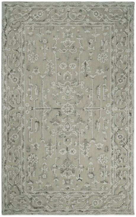 Hand Hooked 5x8 White and Gray Wool Textured Loop Area Rug | GAR9-Area Rug-Parc Decor
