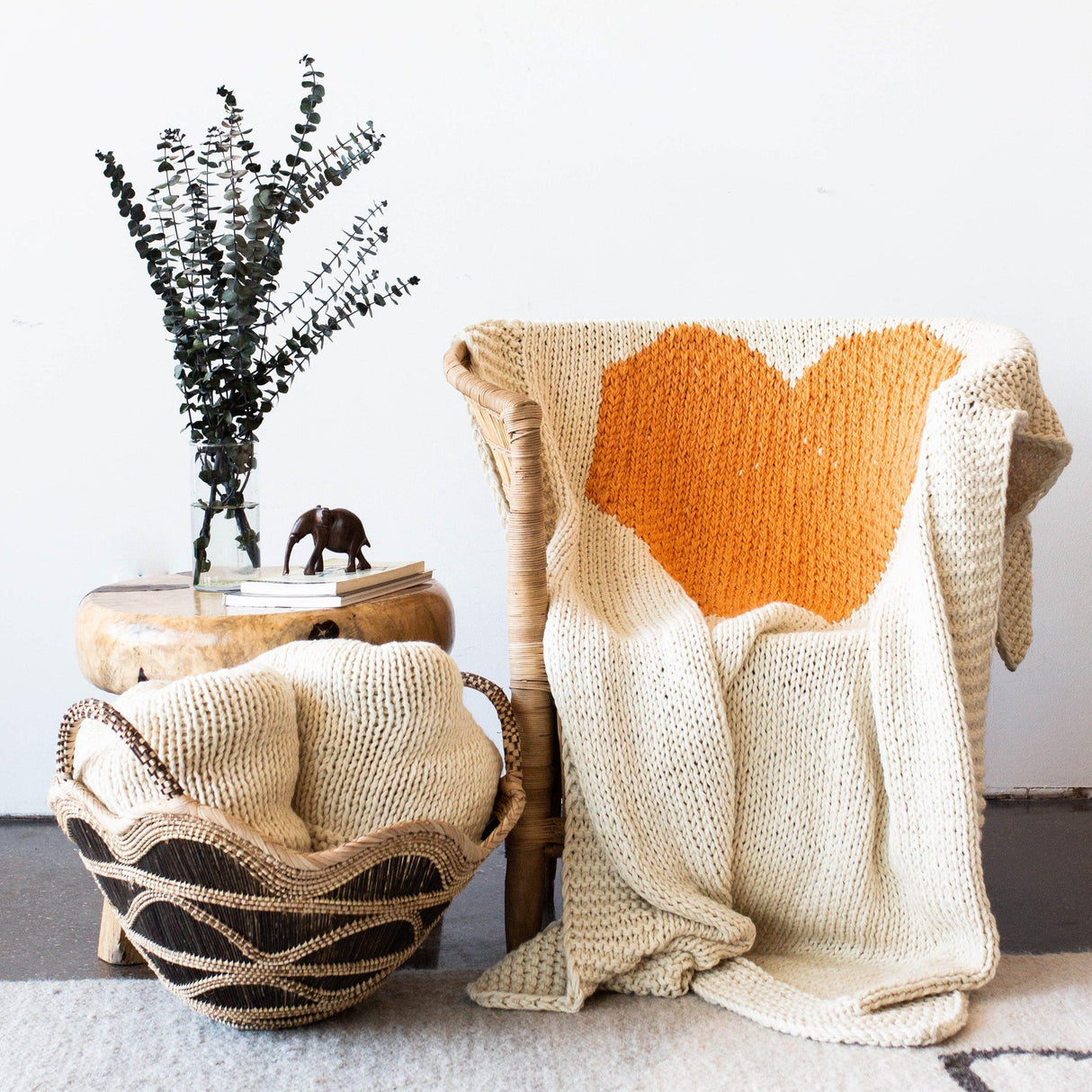 Hand-Knitted Merino Wool Heart Throw Blanket-Throw Pillows & Blankets-Parc Decor