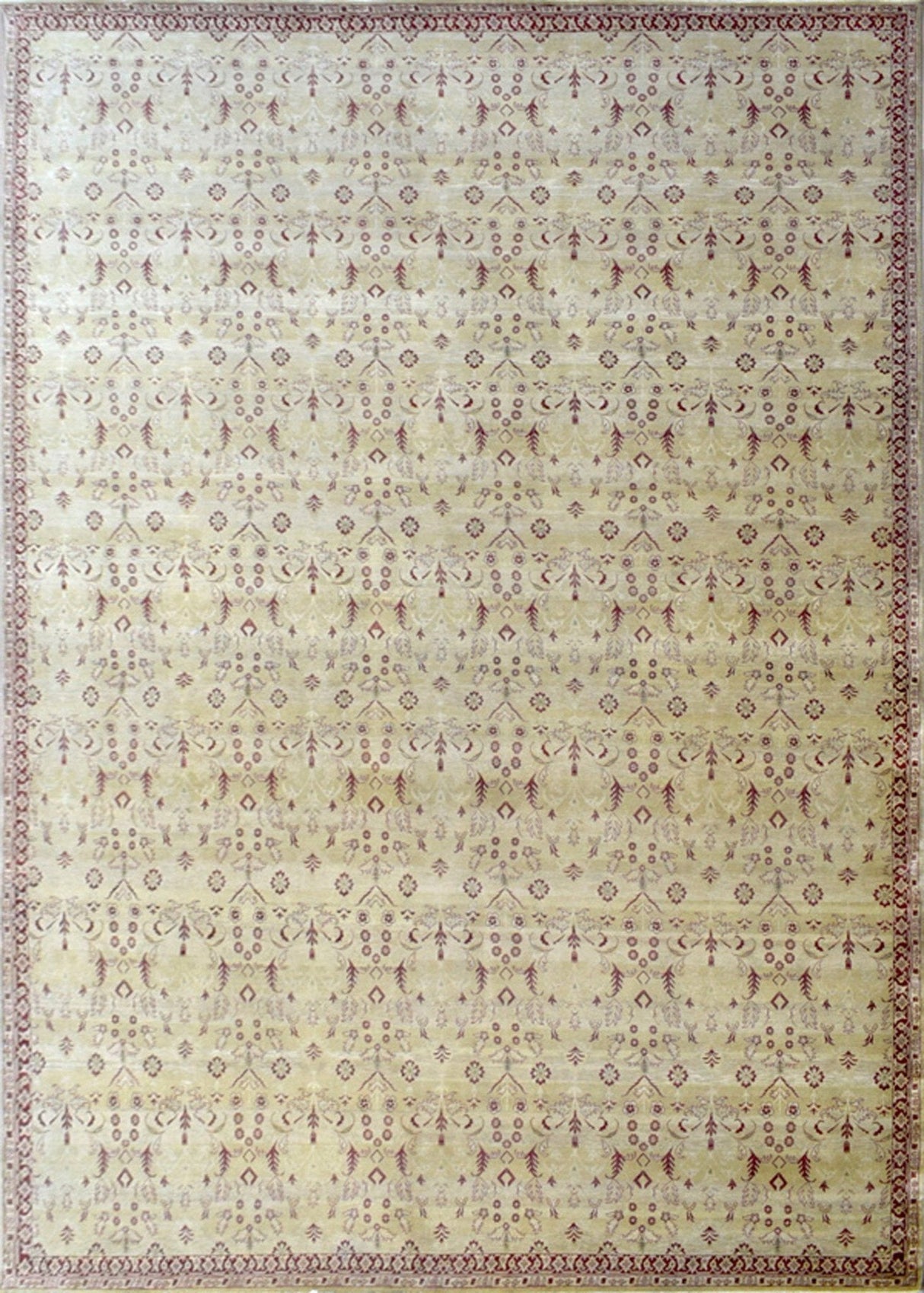 Hand Knotted 10x14 Modern Gold And Red Wool Area Rug