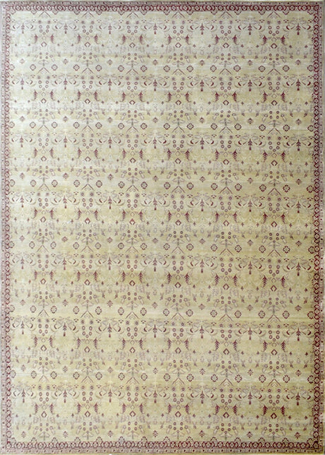 Hand Knotted 10x14 Modern Gold And Red Wool Area Rug