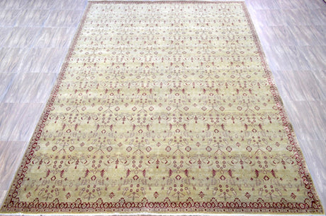 Hand Knotted 10x14 Modern Gold And Red Wool Area Rug