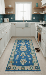 Hand knotted 2.6x6 Blue Traditional Oushak Design Wool Area Rug