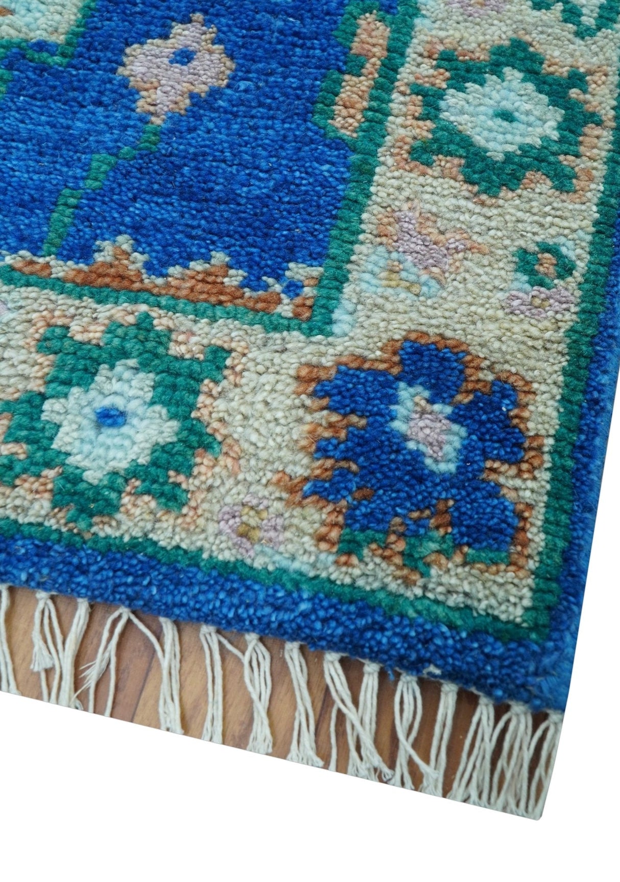 Hand knotted 2.6x6 Blue Traditional Oushak Design Wool Area Rug