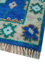 Hand knotted 2.6x6 Blue Traditional Oushak Design Wool Area Rug