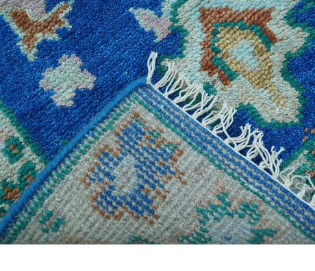 Hand knotted 2.6x6 Blue Traditional Oushak Design Wool Area Rug