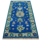 Hand knotted 2.6x6 Blue Traditional Oushak Design Wool Area Rug