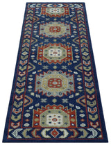 Hand Knotted 2.6x6 Traditional Blue And Rust Wool Runner Rug