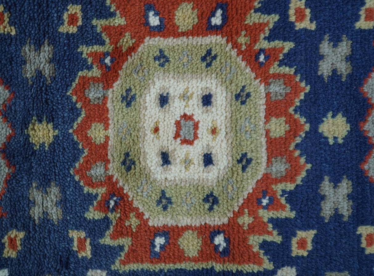 Hand Knotted 2.6x6 Traditional Blue And Rust Wool Runner Rug